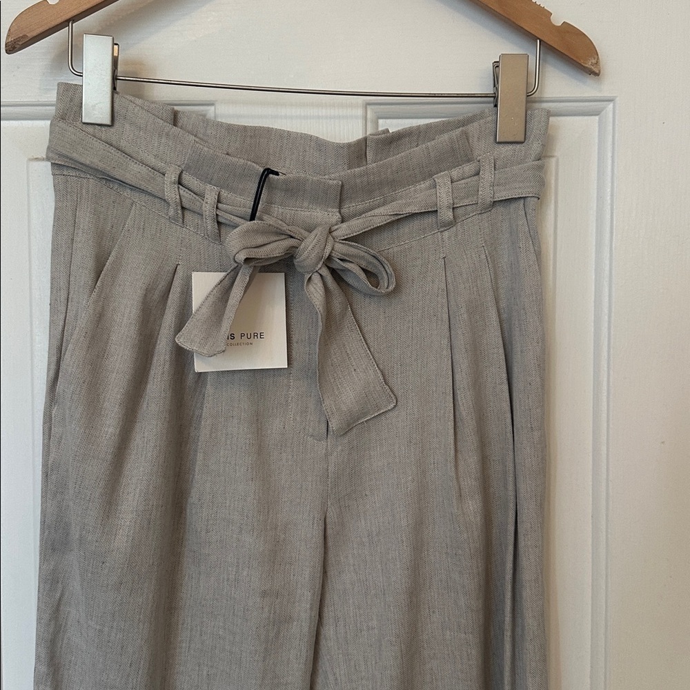 NWT AMS pure linen cotton blend belted trouser tan size 4 - Picture 2 of 6
